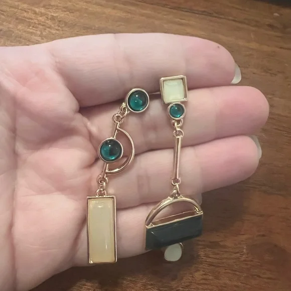 Anthropologie Gold and Green Asymmetrical Geometric Earrings - Picture 3 of 3